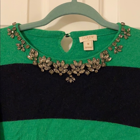 JCrew Jeweled Crew Neck Wool Striped Shirt EUC M - Picture 5 of 5